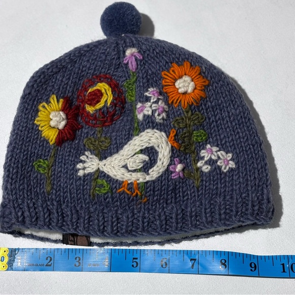 Embroidered Bird and Floral Knit Hat for Kids Whimisy Made in Nepal - Picture 8 of 9